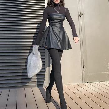 

Le Palais Vintage 2019 Original Fall Winter New Side Hollow Out Imitation Sheepskin Slim Spaghetti Strap Sexy Dress Women