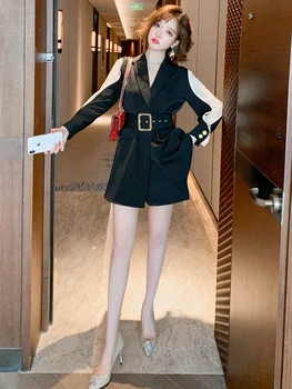 

Fashion Contrast Stitching Waistband Waist Hugging Long Blazer + High-Waisted Shorts Suit, Female 2020 Early Autumn New