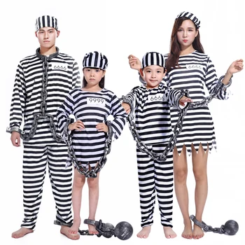 

Carnival Party Halloween Prisoner Costume for Men Women Kids Child Family Violent Prisoner Costumes Fancy Dresses Set