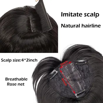 S-noilite 10inch 4*2 toupee hair extension Synthetic clip in topper hair with bangs straight top hair hairpiece for women beard 4