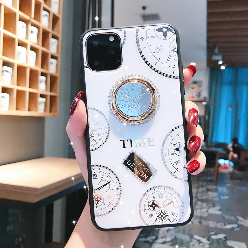 white Для Apple iphone 11 чехол роскошные часы с алмазами с кольцевой подставкой защитная задняя крышка чехол для iphone 11 Pro Max iphone 11 11Pro - Цвет: white