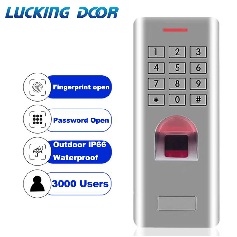 

IP66 1000 Users Standalone Fingerprint Password Keypad Access Control Reader for security door lock system gate opener