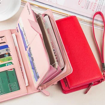 

Multifunction Fashion Hasp Coin Leisure Money Bag Many Card Slot Holder Women Trifold Long Wallet Leather Female Travel Purse