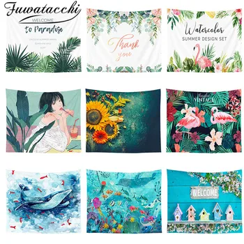 

Fuwatacchi Blue Garden Plant Printed Tapestry Wall Hanging Tapestries Camping Travel Mattress Sleeping Pad Sandy Rug Blankets