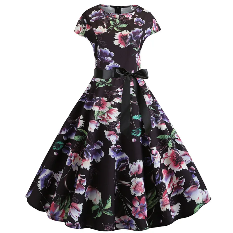 

3D Photo Shoot Hot Selling Retro Hepburn Wind Digital Printing Big Skirt Waist Hugging Long Skirts Dress Women's 310