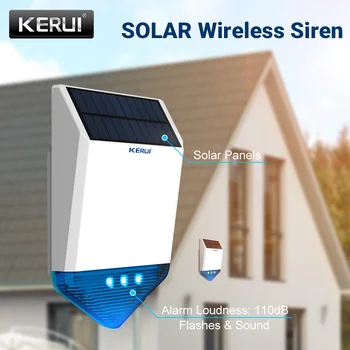 KERUI 무선 야외 스트로브 태양광 전원 사이렌, LED 깜박임 응답 소리, 경보 시스템용 110 dB 방수 사이렌, 433mhz
