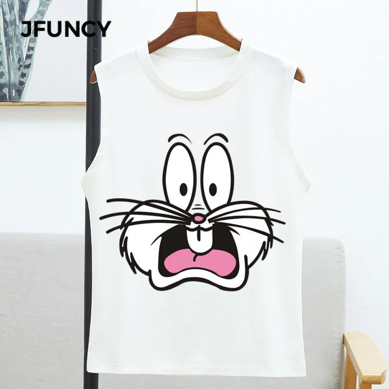 

JFUNCY 8 Colors Plus Size 2020 Summer Women Vest Tops Sleeveless Woman T-shirt Cartoon Printing Korean Oversize Female T Shirt
