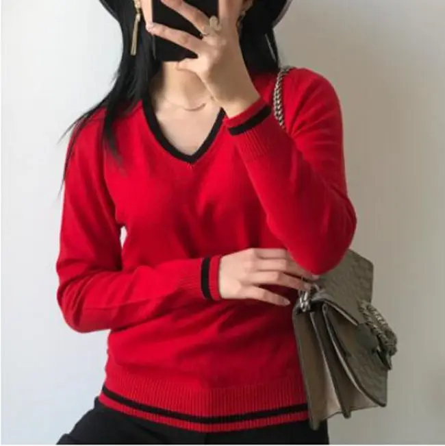 Litvriyh кашемировые свитера женские пуловеры с v-образным вырезом сексуальный женский вязаный пуловер женский свитер весна осень новая кашемировая одежда - Цвет: red