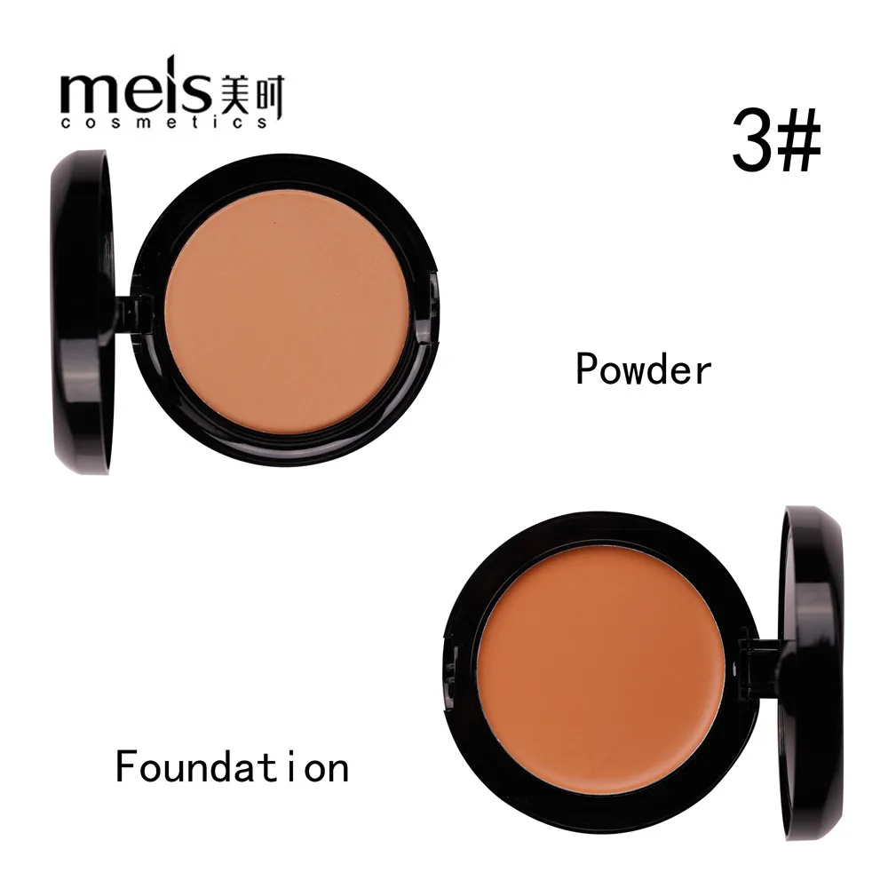 MEIS Natural Face Powder Foundations Mineral Oil-control Brighten Concealer Whitening Make Up Pressed Powder With Puff P024 - Цвет: 3