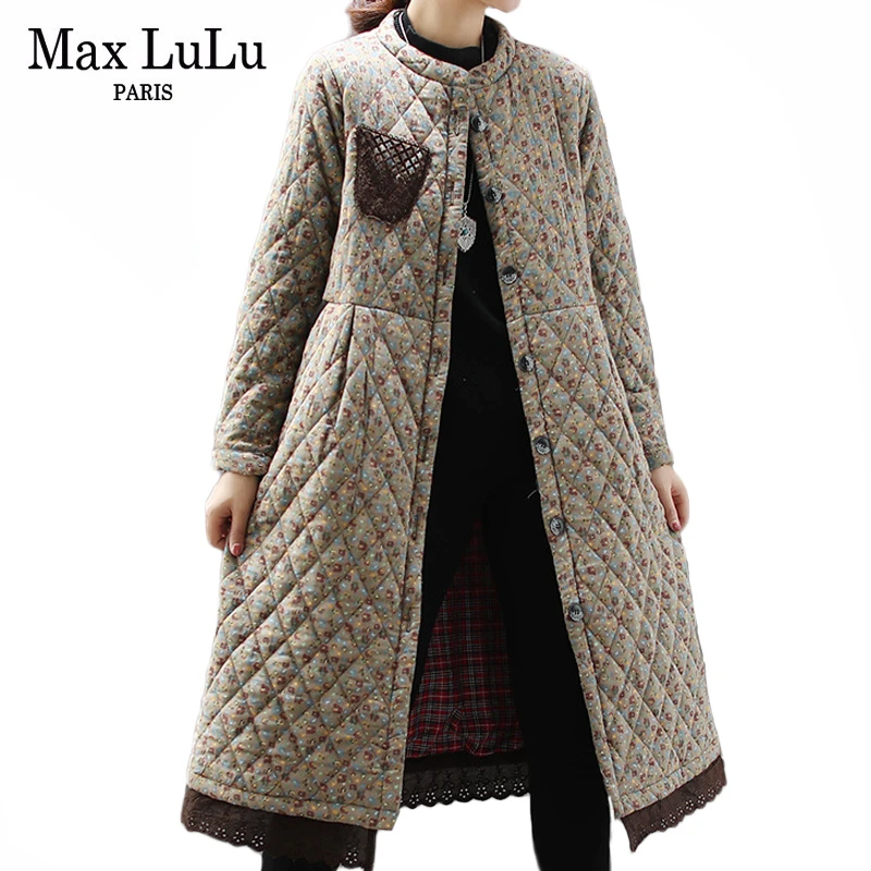 Max LuLu модные корейские женские зимние куртки Готическая кружевная одежда женские теплые длинные стеганые пальто повседневные Утепленные зимние парки