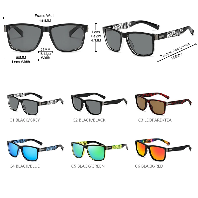 Klasyczne sportowe okulary polaryzacyjne męskie damskie kwadratowe męskie okulary przeciwsłoneczne stylowe letnie niebieskie zielone odcienie gogle UV400