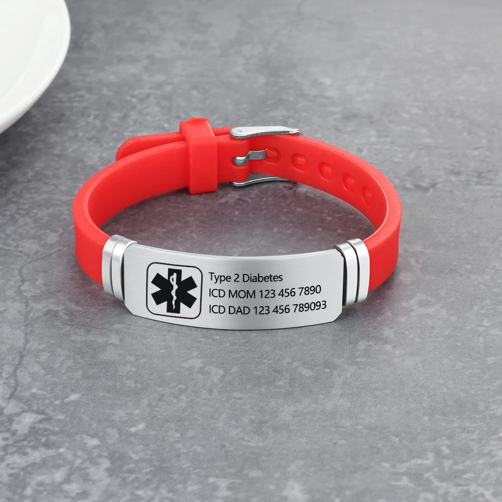 Браслет медицинский с гравировкой для детей и взрослых Регулируемый силиконовый