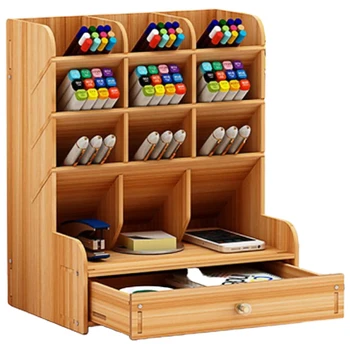 

Multifunctional Wooden 13 Grid Desktop Bracket Pen Holder Pencil Storage Box Pencil Pen Makeup Brush Jewelry Display Stand