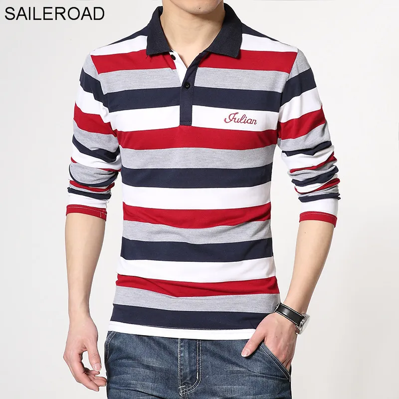 FM8366 red SAILEROAD хорошее качество плюс размер брендовая одежда мужская футболка длинный рукав вышивка хлопок Футболка Повседневная Топ Футболка Homme - Цвет: FM8366 red