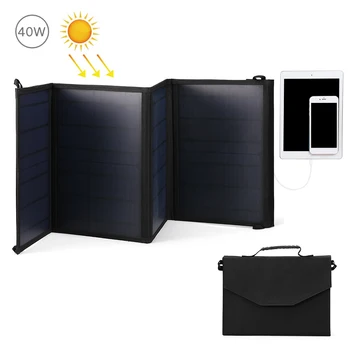 

40W Camping Portable Solar Charger Water Repellent Sun Power Charger 5V/2A USB Port and DC18V Port Portable Solar Pane