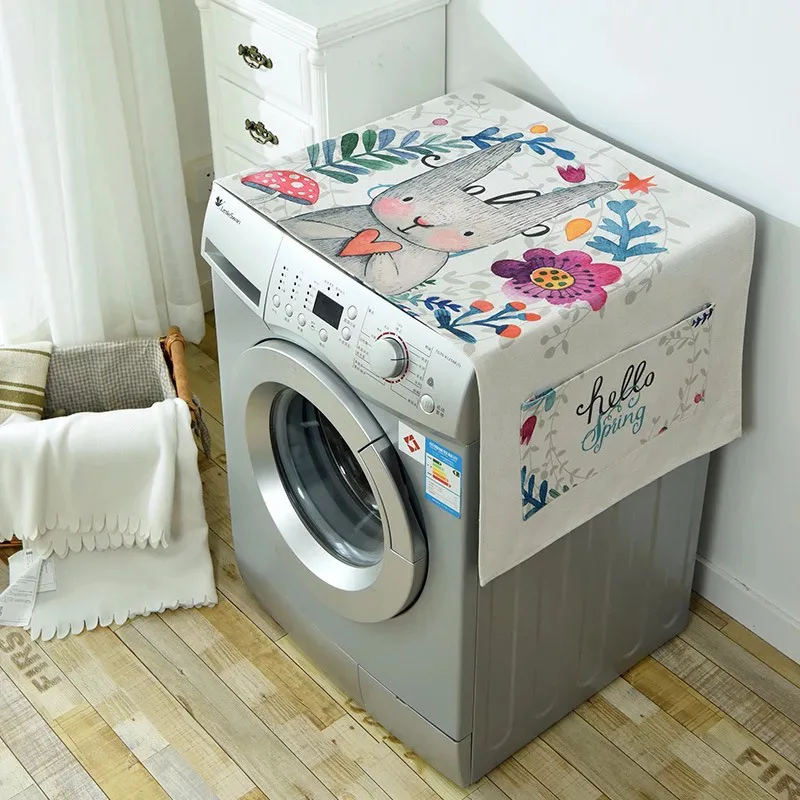 Cotton Linen Washing Machine Cover Drum Refrigerator Dust Cartoons Microwave Oven Covers Storage Box Household Goods | Дом и сад
