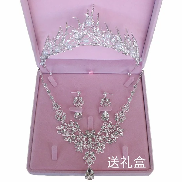Ашион кристалл горный хрусталь ожерелье серьги корона цветок Ювелирные наборы для свадьбы свадебные вечерние - Окраска металла: Fig
