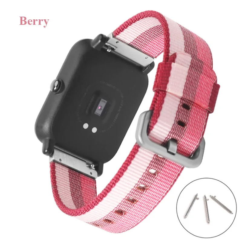 BOORUI нейлон Amazfit Bip ремешок для Xiaomi Huami Amazfit Молодежная версия ремешки для часов с металлической пряжкой 20 мм ремешок - Цвет: Berry