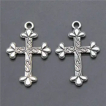 

25 Pieces Silver Color Cross 35x23mm Pendant Charms Wholesale Bulk Sale Fashion Jewelry Accessories
