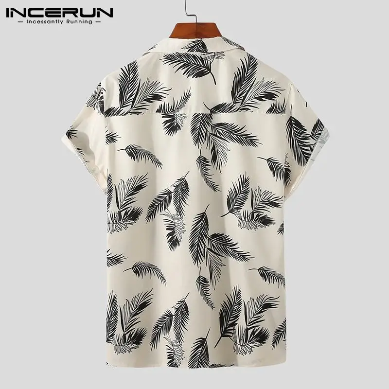 INCERUN 남성용 하와이안 셔츠, 프린트 스트리트웨어, 라펠 반팔, 단추 패션, 캐주얼 셔츠, 2024 여름 휴가 S-3XL
