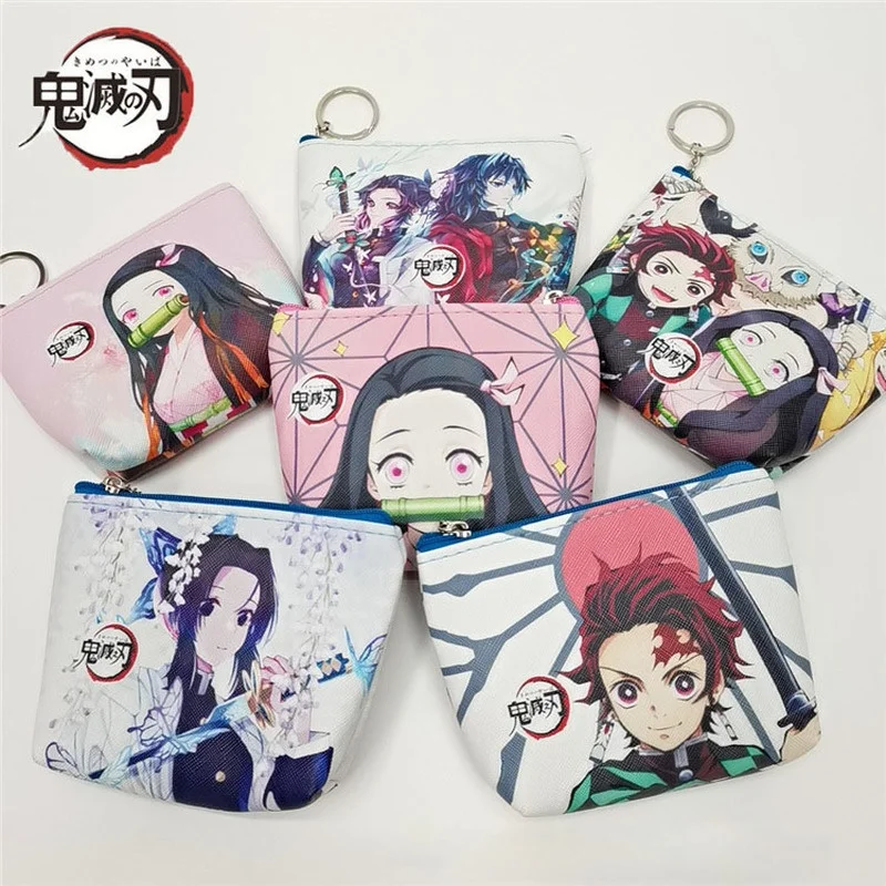 

9 Styles New Demon Slayer Coin Purse Cartoon PU Leather Printing Zipper Storage Bag Small Wallet