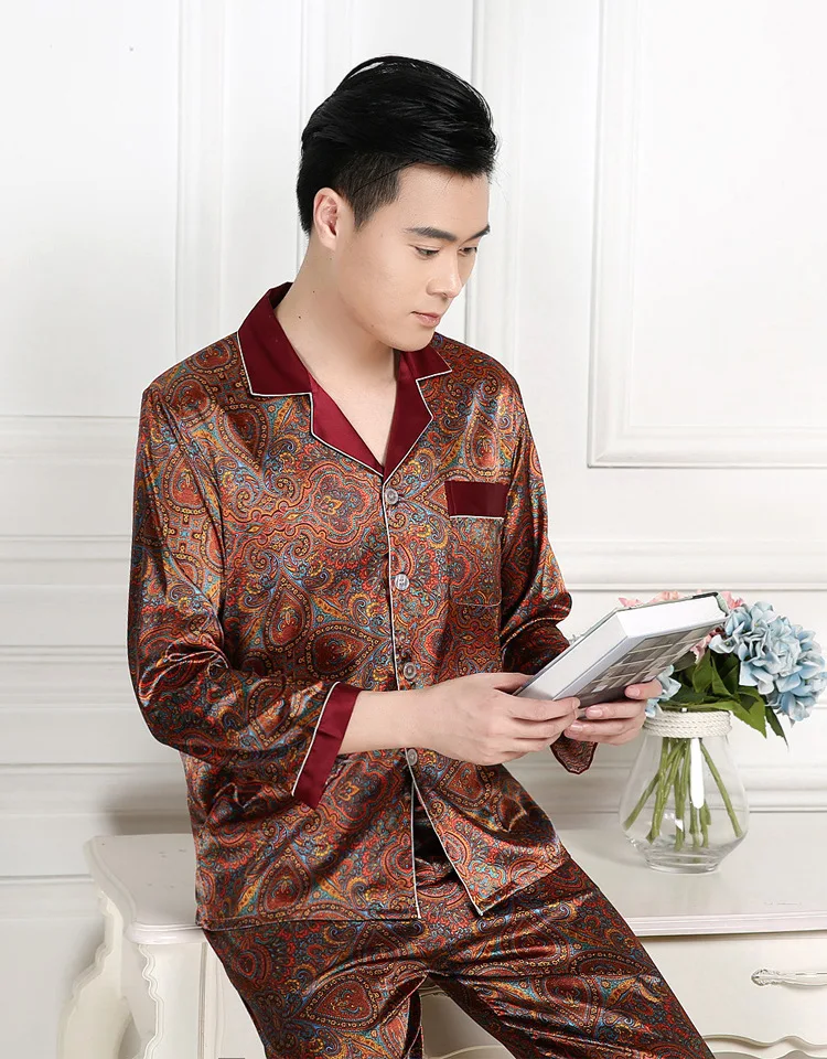 Mens Designer Pajamas for Men Nightwear Long Sleeve Sleep Tops Trousers Thin Ice Silk Pajamas Men Sleepwear Set Pijama Set