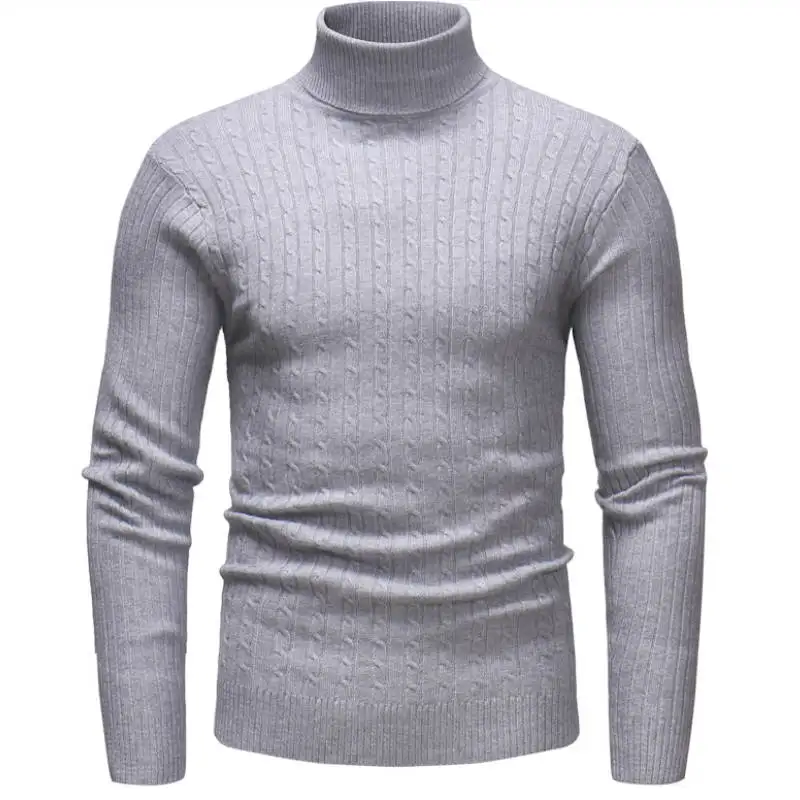 Winter High Neck Thick Warm Sweater Men Turtleneck Brand Mens Sweaters Slim Fit Pullover Men Knitwear Male Double collar - Цвет: LightGray