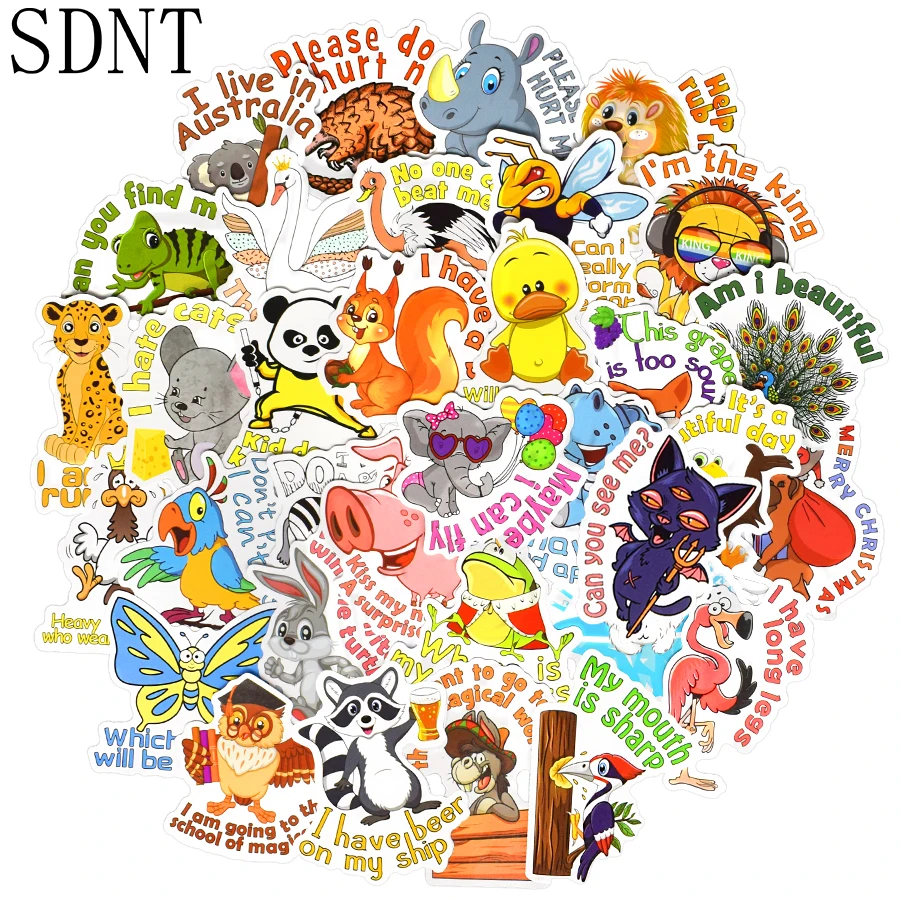 

50 PCS Proverb Animal Stickers for Kids Funny Cartoon Animal Cute Stickers Set DIY Bike Fridge Car Scrapbook Reward Sticker Kids