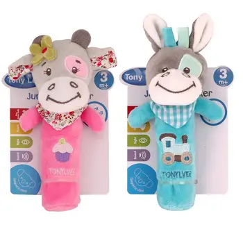 

New born Baby Rattle Doll Hand Rattle Graping BB Stick Plush Cow Animal Doll Crib Bed Hanging Toy Length 17cm