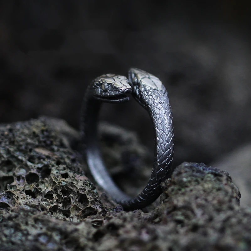 Goth Double Snake Stainless Steel Ring Gothic Reptile Jewelry