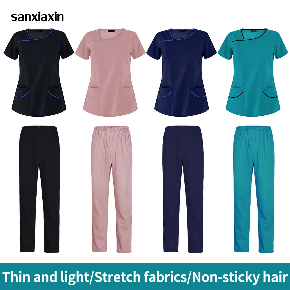 Short Sleeved Scrubs Women Working Uniform V-Neck Nurse Solid Color Nursing Tops Pocket T Shirt Accessories | Тематическая одежда