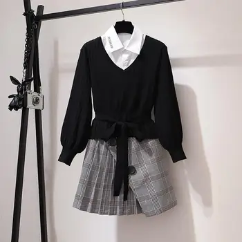 

ICHOIX fashion 3 piece set v-neck knitted tops and skirt set elegant women Korean outfits long sleeve office work winter set