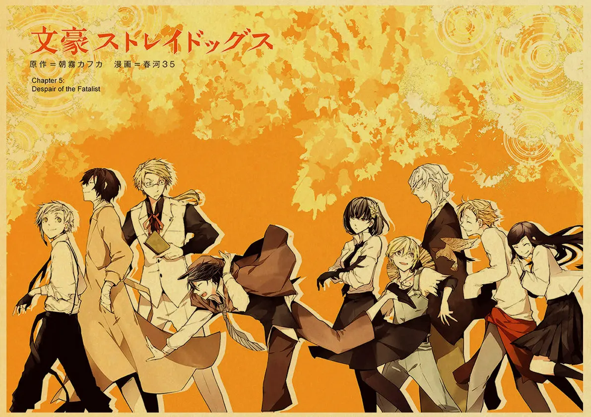 Japanese Anime Bungo Stray Dogs Poster Kraft Paper Retro Style Art Posters Living Room Painting Home Wall Decor Stickers