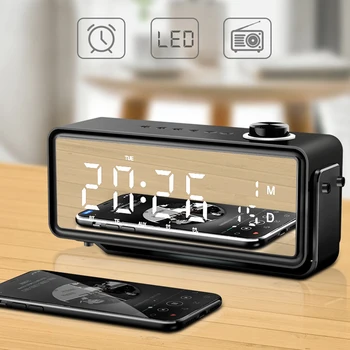 

Alarm Clock LED Time Display Electronic Desktop Digital Bluetooth Speaker Wireless Bass Portable Support TF AUX Music Player