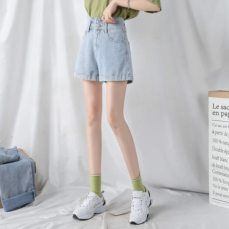 

2023 Summer Denim Shorts Female Pants Korean Loose High Waist Slimming Wide-Leg Pants Casual Women Denim Shorts Hot Woman Bottom