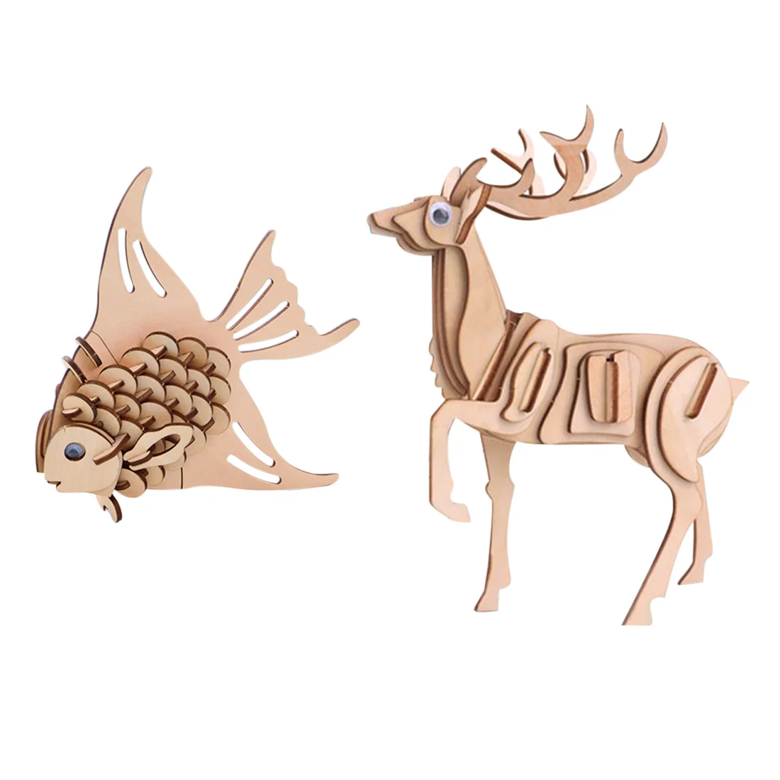 

Stereo Goldfish Elk Jigsaw Wood Crafts 3D DIY Wooden Puzzle Model Kit for Home Office Decor Best Gift For 8+