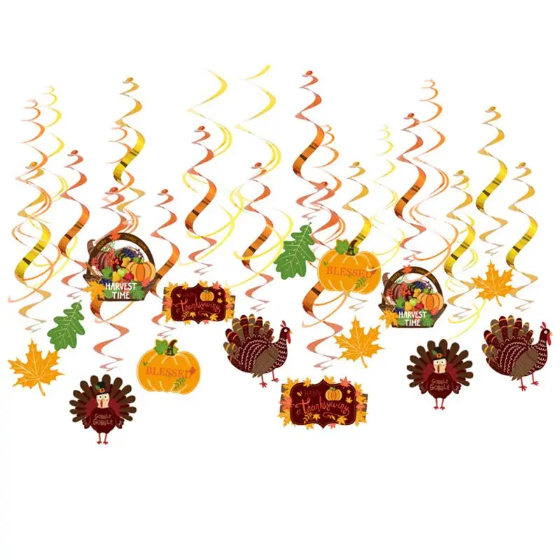 

1 Set Hanging Swirl PVC Thanksgiving Party Decoration Streamers Cartoon Spiral Pendant For Archway Ceiling Mantel Window A35