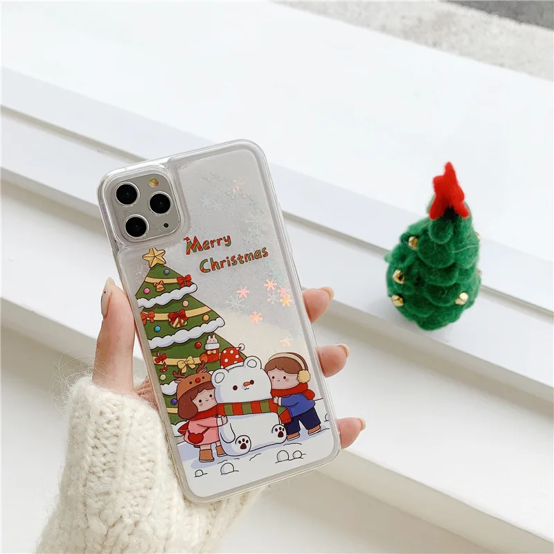 

Lovely Christmas Case For Apple iPhone 11 11Pro 11 Pro Max X Xr Xs Max Snowman Liquid Quicksand Soft TPU Quicksand Case #F0