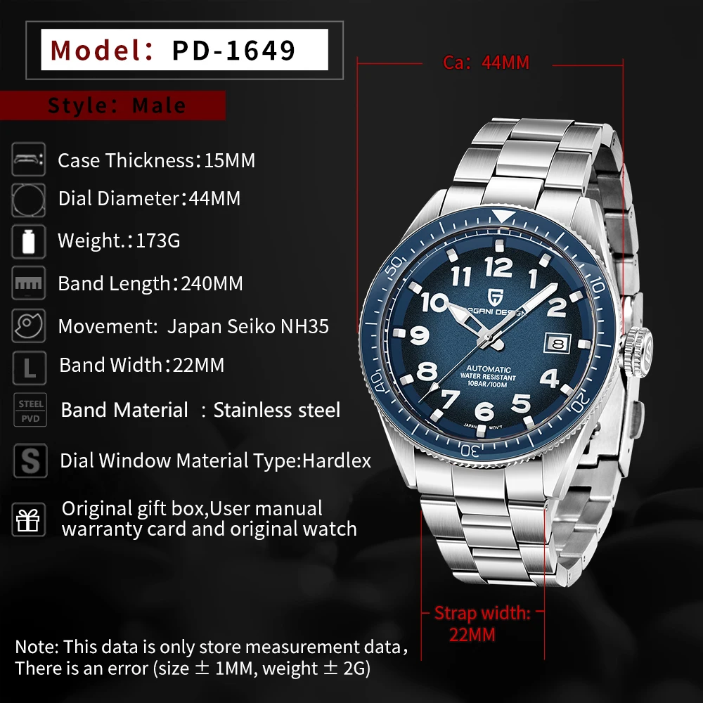 PAGANI DESIGN Luxury Sport Mechanical Wristwatches Men Automatic Watches Stainless Steel Waterproof Watch for Men mechanical watch