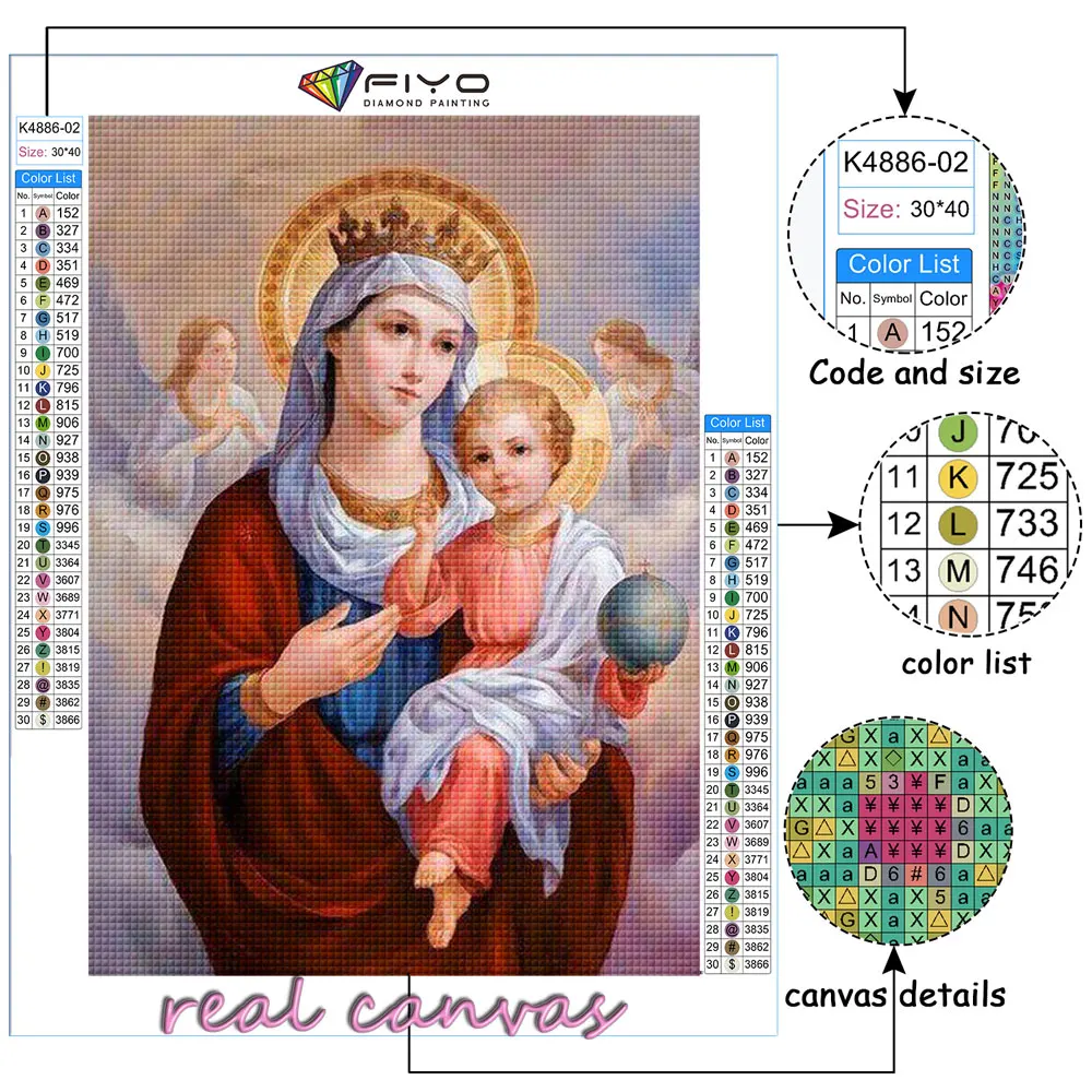 5D Diamond Painting Kit Cross Stitch Religion Leader Icon Mosaic Rhinestone  mbroidery Maternal Love Child Religious Craft Supply for Home Wall Decor 