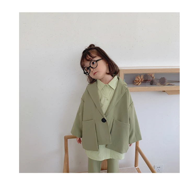 Модный костюм для девочек осень 2019 г. новый однотонный детский однобортный с