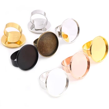 

25mm 5pcs Rhodium Silver GoldPlated Brass Adjustable Ring Settings Blank/Base,Fit 25mm Glass Cabochons,Buttons;Ring Bezels