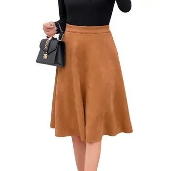 

Women Skirts Warm Suede Velvet Midi For Autumn Winter Ladies Korean Pleated Elegant Saias