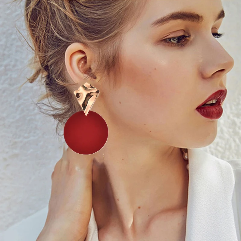 

2019 New Korean Geometric Various Colors Round Earrings Irregular Metal drop Earrings for Women Girl Gift