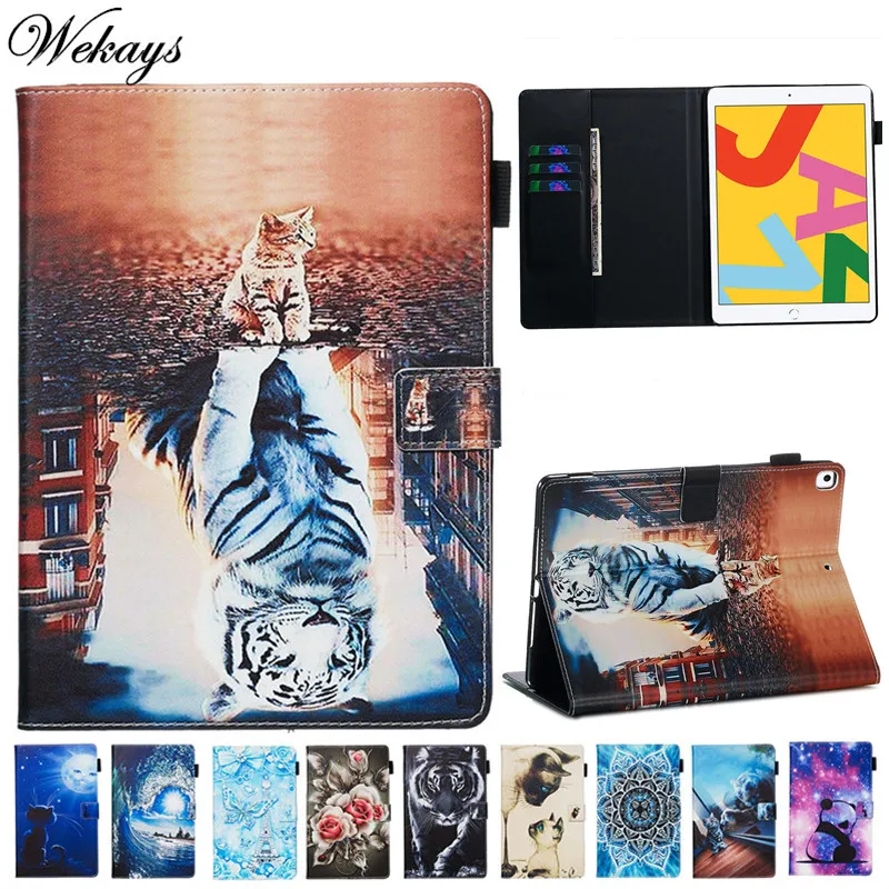 Чехол Wekays для iPad 10 2 2019 мультяшный тигр кот кожаный чехол 7-го поколения A2200 A2198 A2232 s