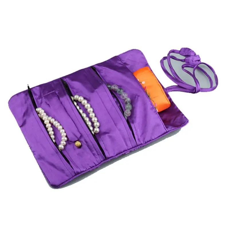 Oriental Silk Jewellery Roll Wrap Jewelry Pouch Organizer Travel Storage Case