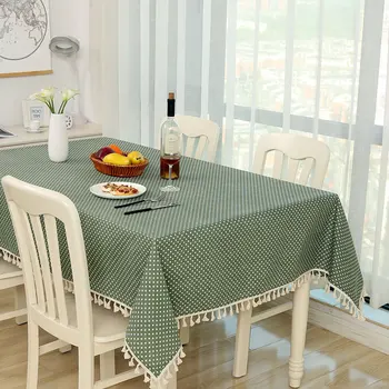 

Dot Plaid Table Cloth Dinner Rectangular Antiderapant Tablecloth Home Kitchen Decor Stripe Table Cover Lace Tassel