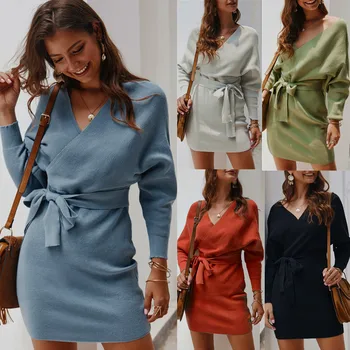 

2020 New Spring Women's Loose Long Sleeve Knit Sweaters Dress Thin Women 6 Colorful Sweater Solid Color Sweater Top