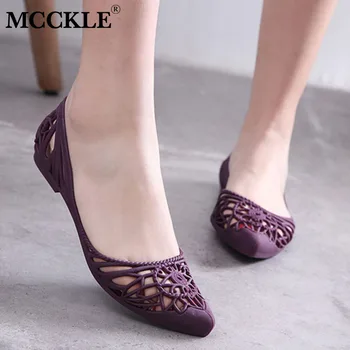 

MCCKLE Summer Women Sandals PVC Casual Flat Shoes Woman Hollow Out Pointed Toe Slip On Comfort Ladies Jelly Shoes Female Shallow