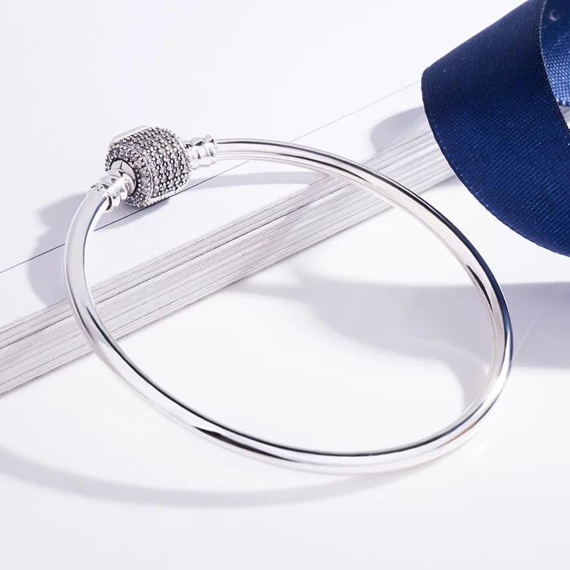 Подлинный 925 пробы серебряный браслет с застежкой с кристаллом Змеиный браслет подходит для женщин шарик шарм Diy ювелирные изделия